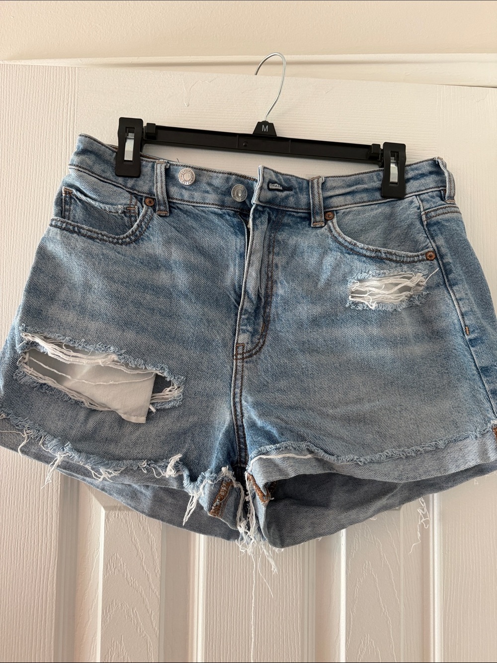 American Eagle Outfitters Light Blue Distressed Denim Shorts